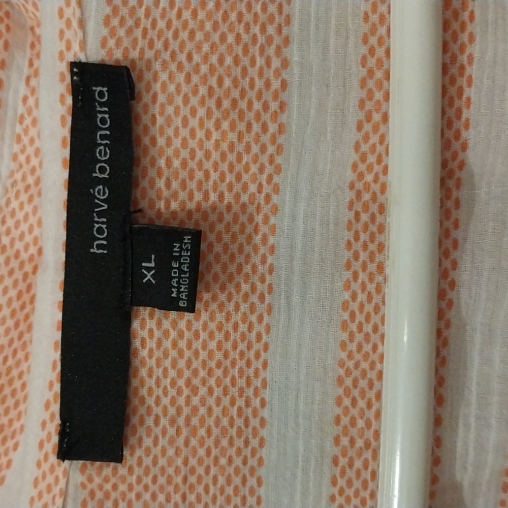 LADIES HARVE BERNARD CORAL AND WHITE STRIPED LONG SLEEVE SHIRT, XL.